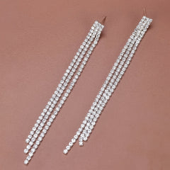 Long Rhinestones Tassel Drop Earrings for Women Girls