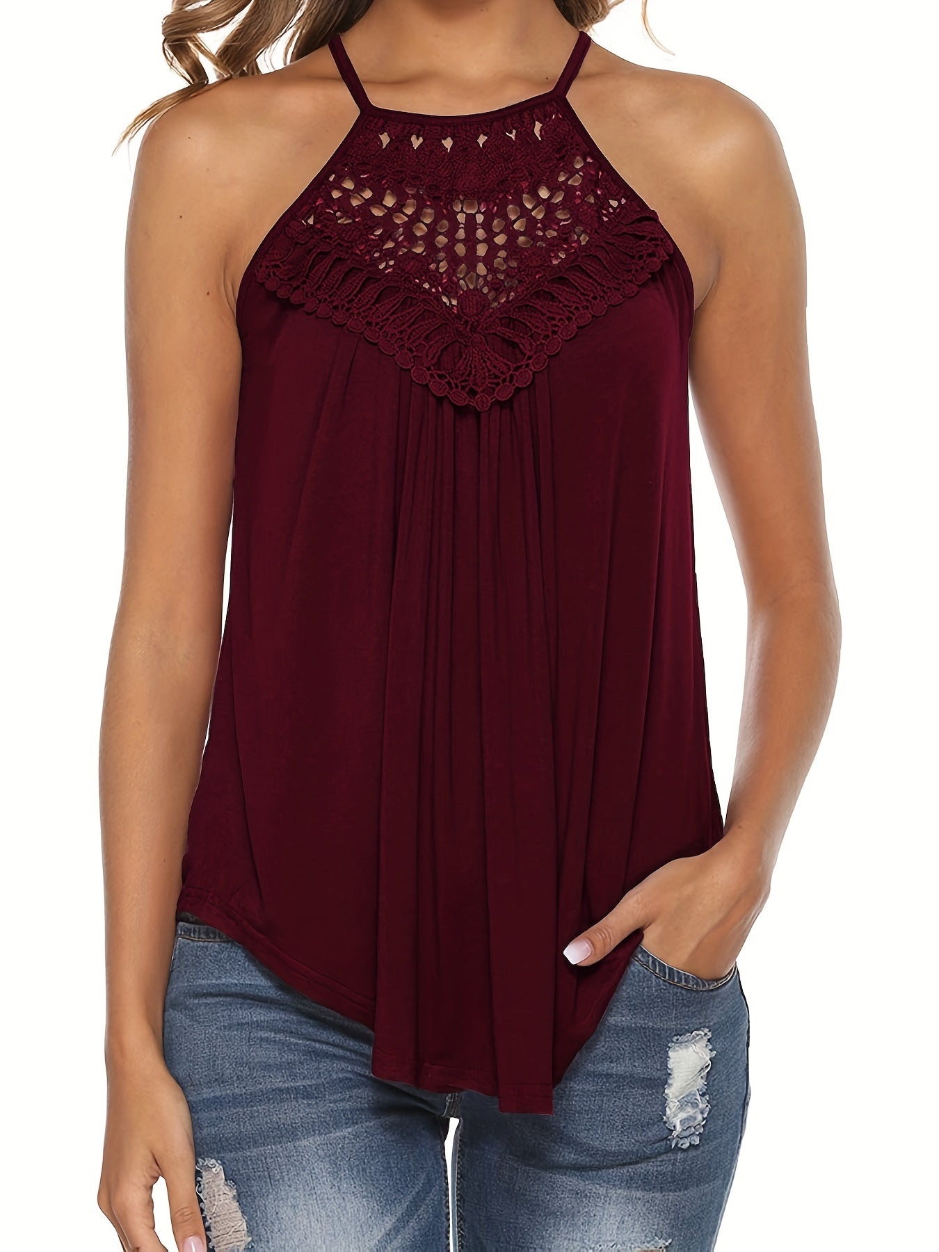 Floral Lace Halter Neck Top for Summer Women