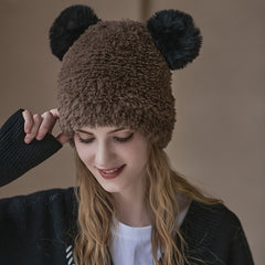 Bear Knitted Hat Women's Warm Hat Woolen Hat Embroidery Hip hop Cap