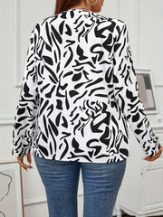  Graffiti Print Long Sleeve Button Up Blouse