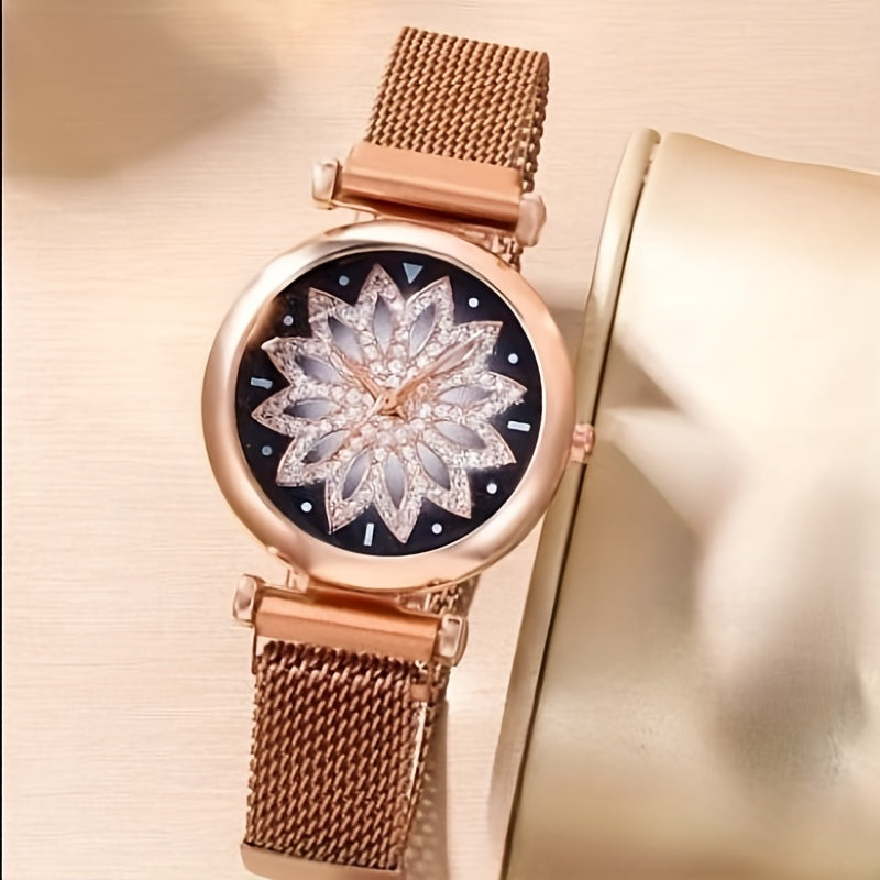 Quartz Watch & Rhinestone Jewelry Set for Kids