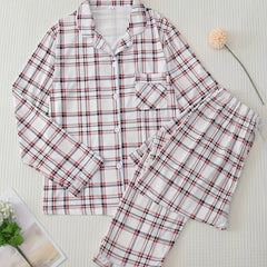 Plaid Pajama Set Long Sleeve Top & Pants