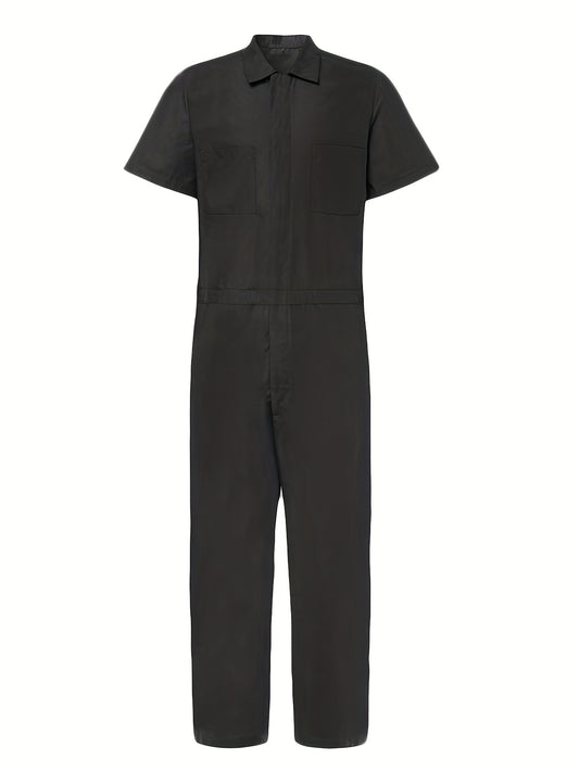Men's Zipper Overalls Jumpsuit Casual Short Sleeved Work Clothes
