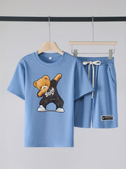 Boys Dancing Bear Graphic Print T-Shirt & Shorts Set