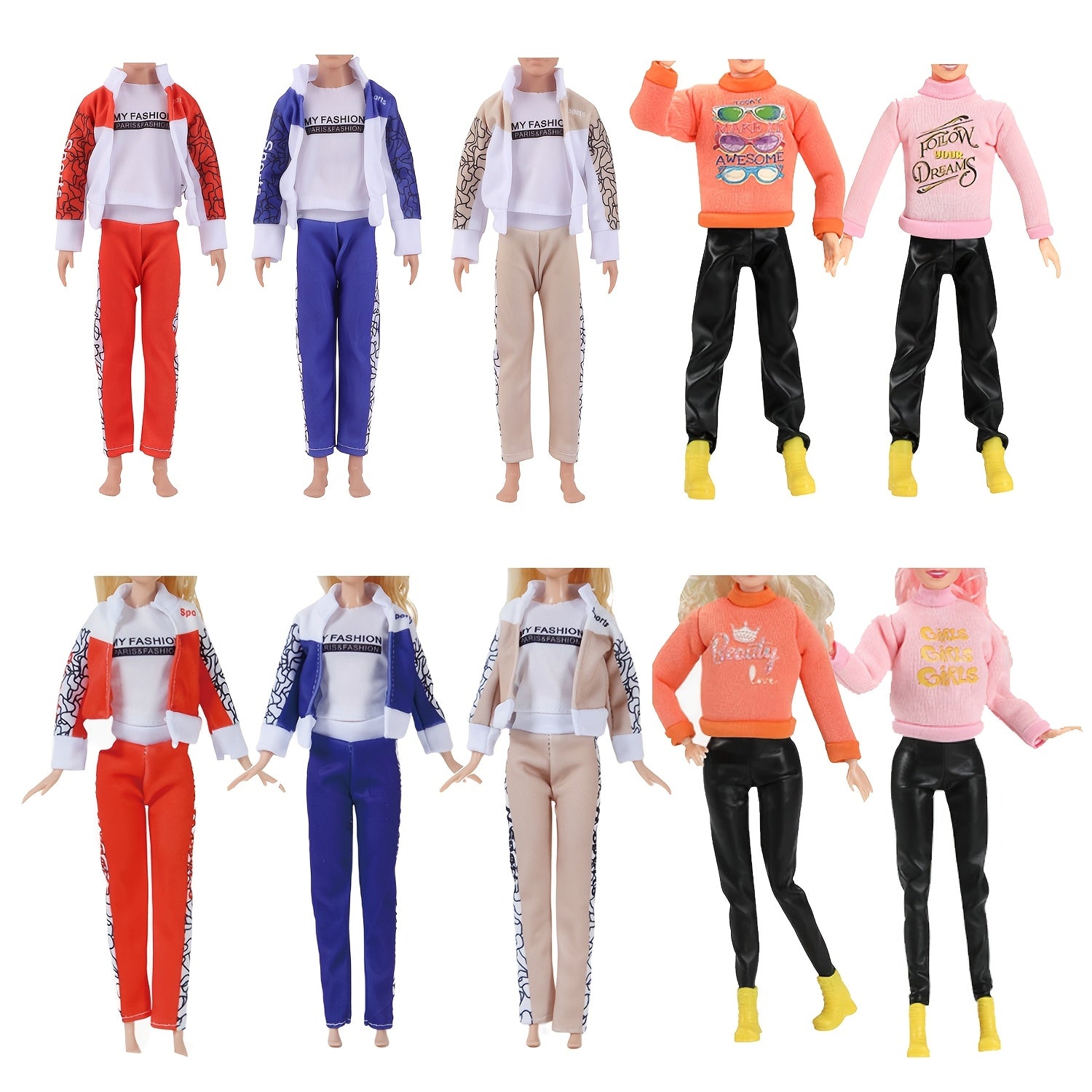 6-Piece Doll Sports Outfits Set for Youngsters - Variety of Styles