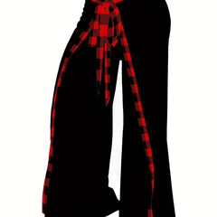  Plaid Print High Rise Wide Leg Pants With Belt