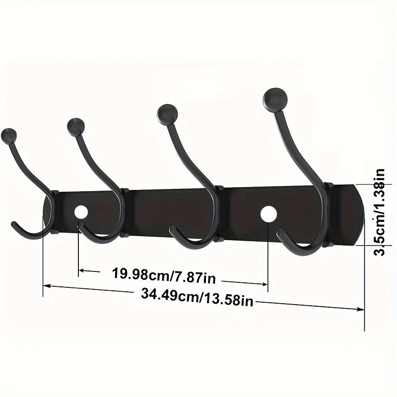 3pcs Stainless Steel Wall Mounted Coat And Hat Rack, 4 Hooks, Easy Installation