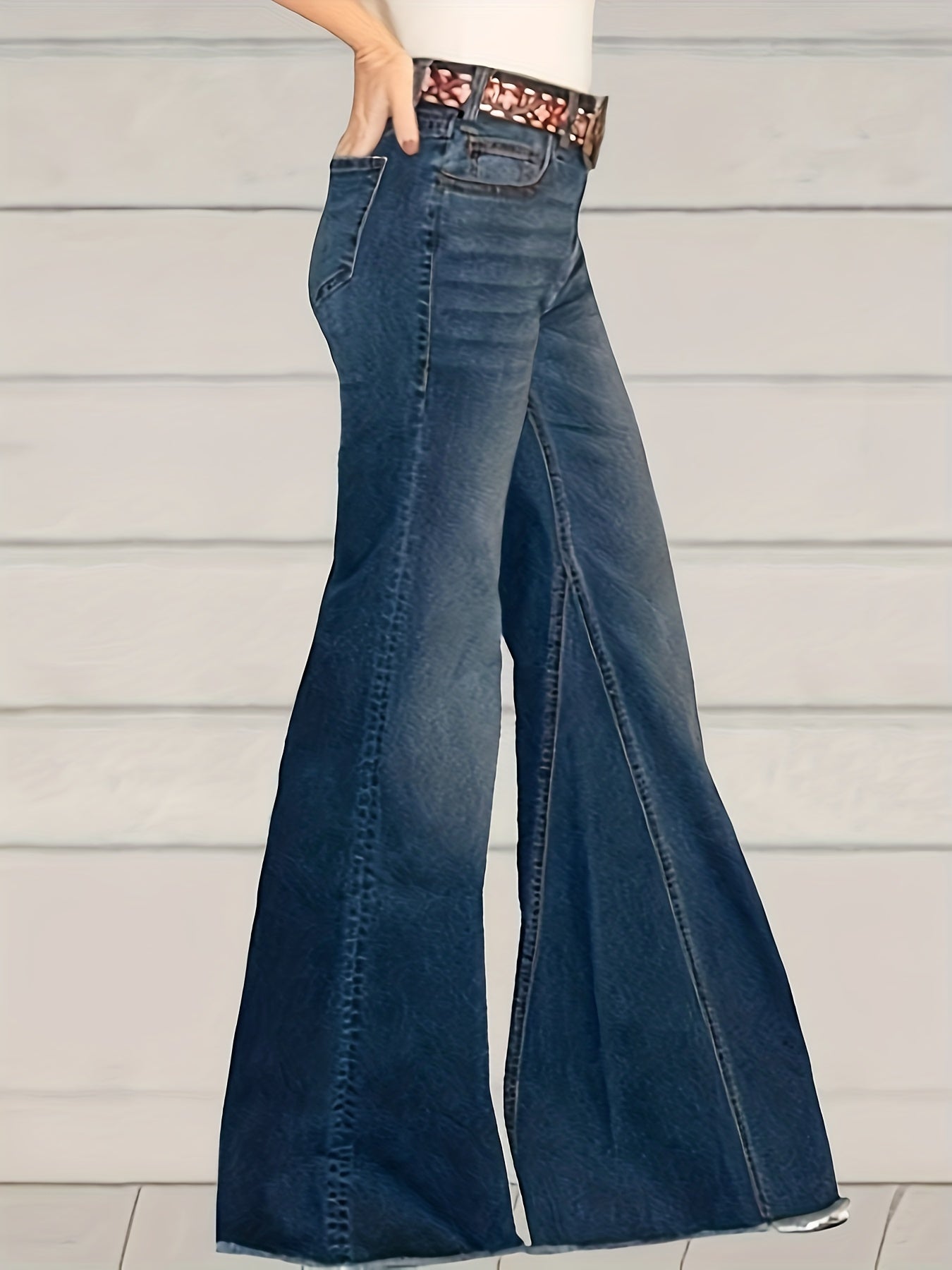 Women's Plus Button Fly High Rise Flared Leg Jeans