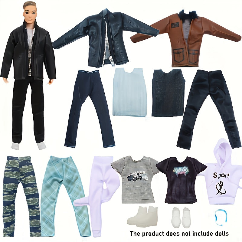 15pcs Male Doll Clothing Set for 11-inch Dolls PU Leather Jacket Accessories