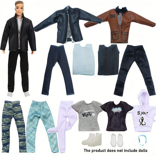 15pcs Male Doll Clothing Set for 11-inch Dolls PU Leather Jacket Accessories