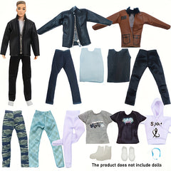 15pcs Male Doll Clothing Set for 11-inch Dolls PU Leather Jacket Accessories