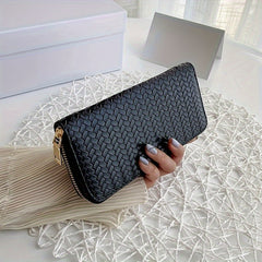 Chic Woven Clutch Wallet Zip Around Closure Coin Purse Money Clip