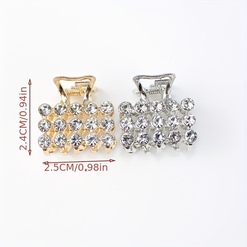 4pcs Mini Rhinestone Hair Claw Set Square Rectangular Hair Clip Accessories