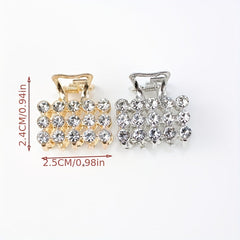 4pcs Mini Rhinestone Hair Claw Set Square Rectangular Hair Clip Accessories