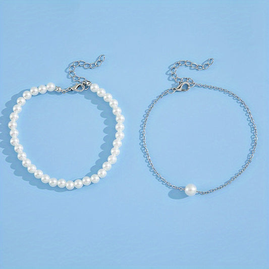 Stylish Double Layer Pearl Anklet Set for Men and Women