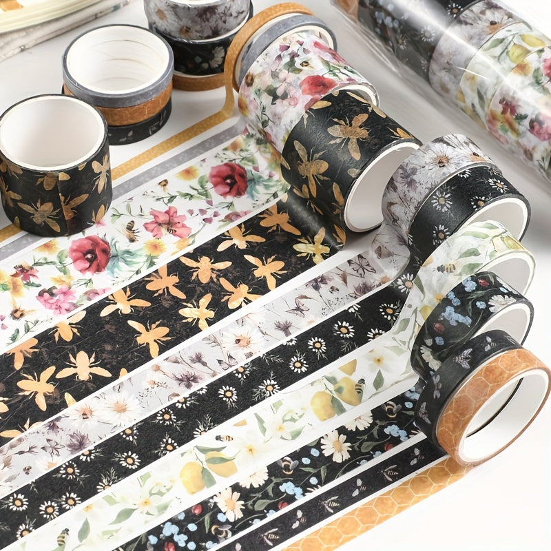 10pcs Bee Themed Decorative Paper Tape DIY Crafts Gift Wrapping Scrapbooking