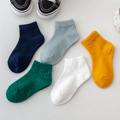 5 Boys Solid Cotton Socks Pack