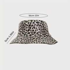Leopard Print Reversible Bucket Hat PU Leather Waterproof Hip Hop Suns