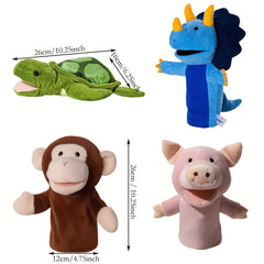Animal Plush Hand Puppets for Kids - Monkey Pig Turtle Dino Triceratops