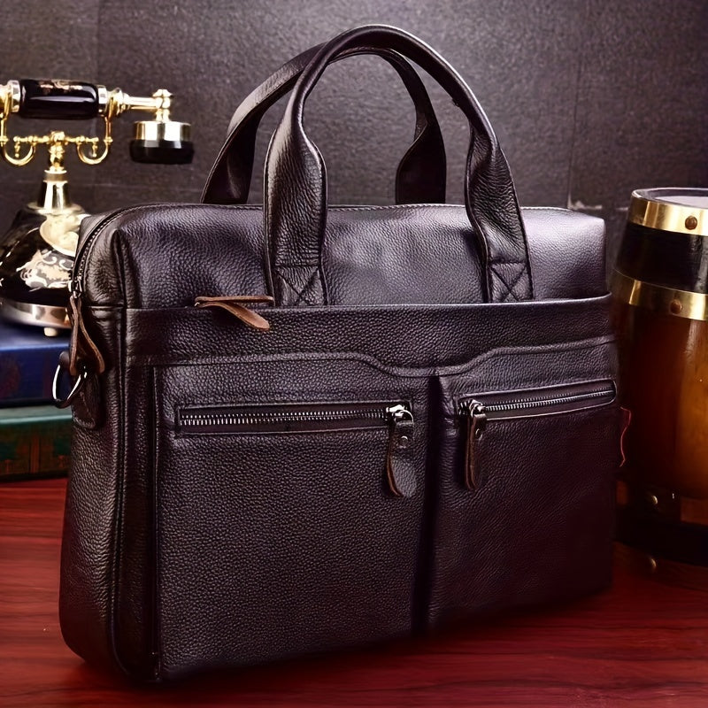 Waterproof Leather Men's Briefcase Adjustable Strap