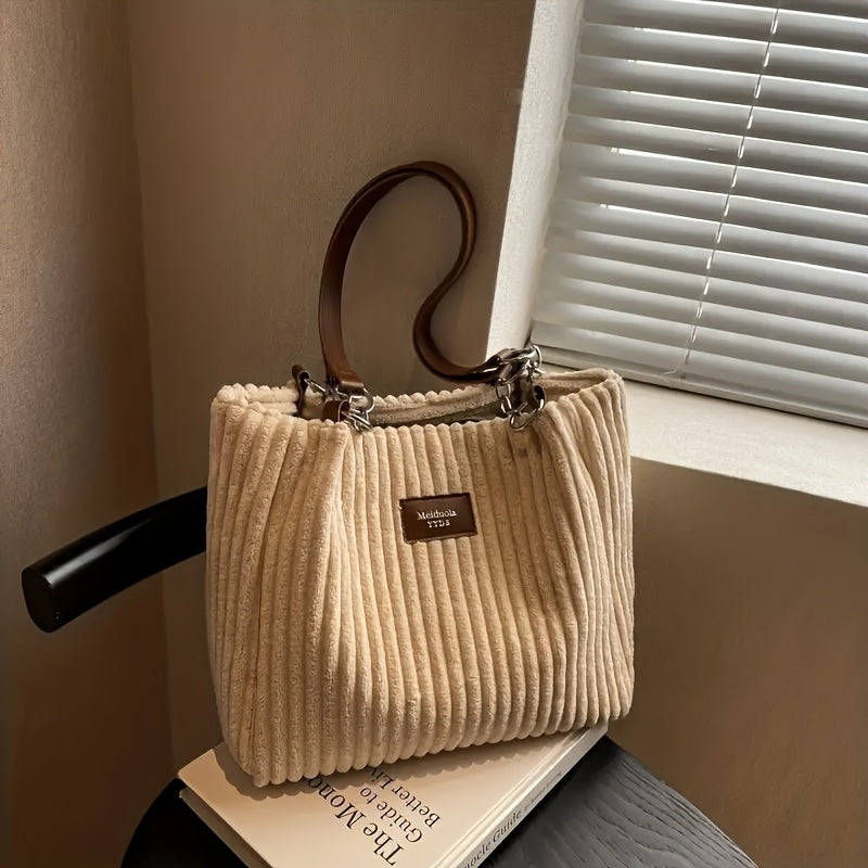 Corduroy Tote Bag Solid Shoulder Bag For Women