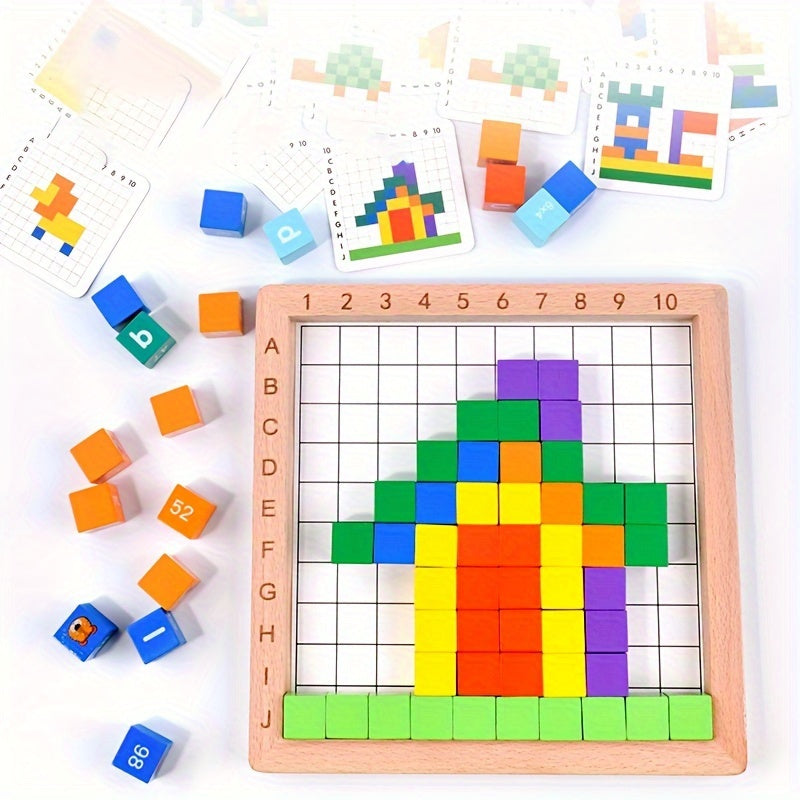 Wooden Counting Blocks Set Number Puzzle Cubes Educational Toy