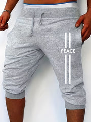 Men's Peace Stripe Summer Shorts Casual Solid Elastic Waist Drawstring