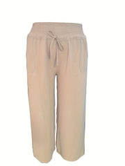  Solid High Rise Wide Leg Trousers With Pockets