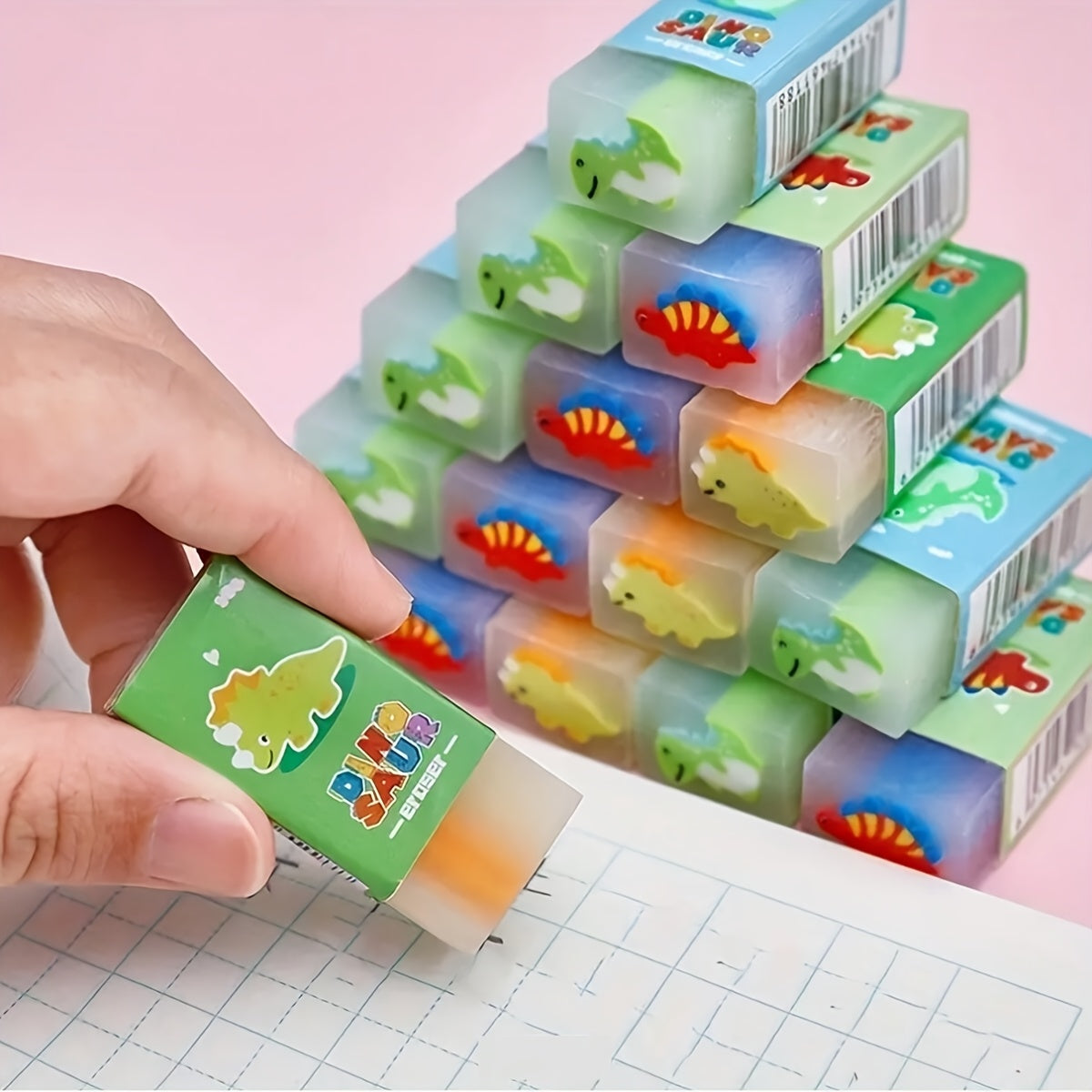 3 Animal & Dinosaur Erasers Fun Pet PVC Pink School Supplies Prize Favors