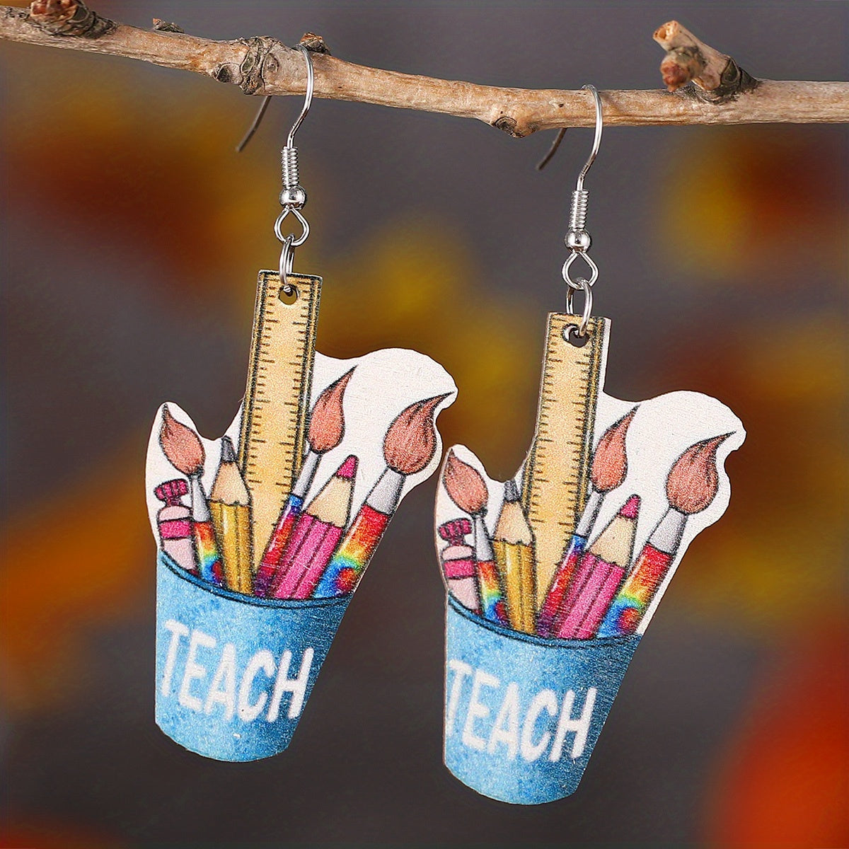 Wooden Book Love Earrings For Librarian Teacher Student