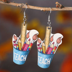 Wooden Book Love Earrings For Librarian Teacher Student