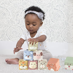 Silicone Baby Building Blocks Set Animal Stacking Cups Soft Squeeze Play