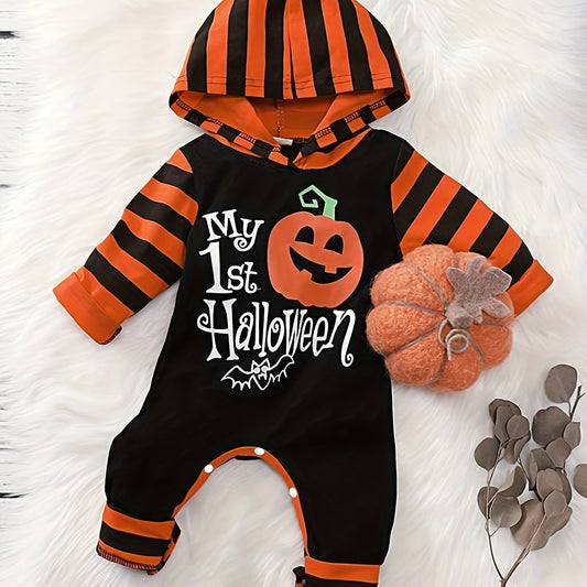Cute Pumpkin Print Hooded Jumpsuit for Newborns