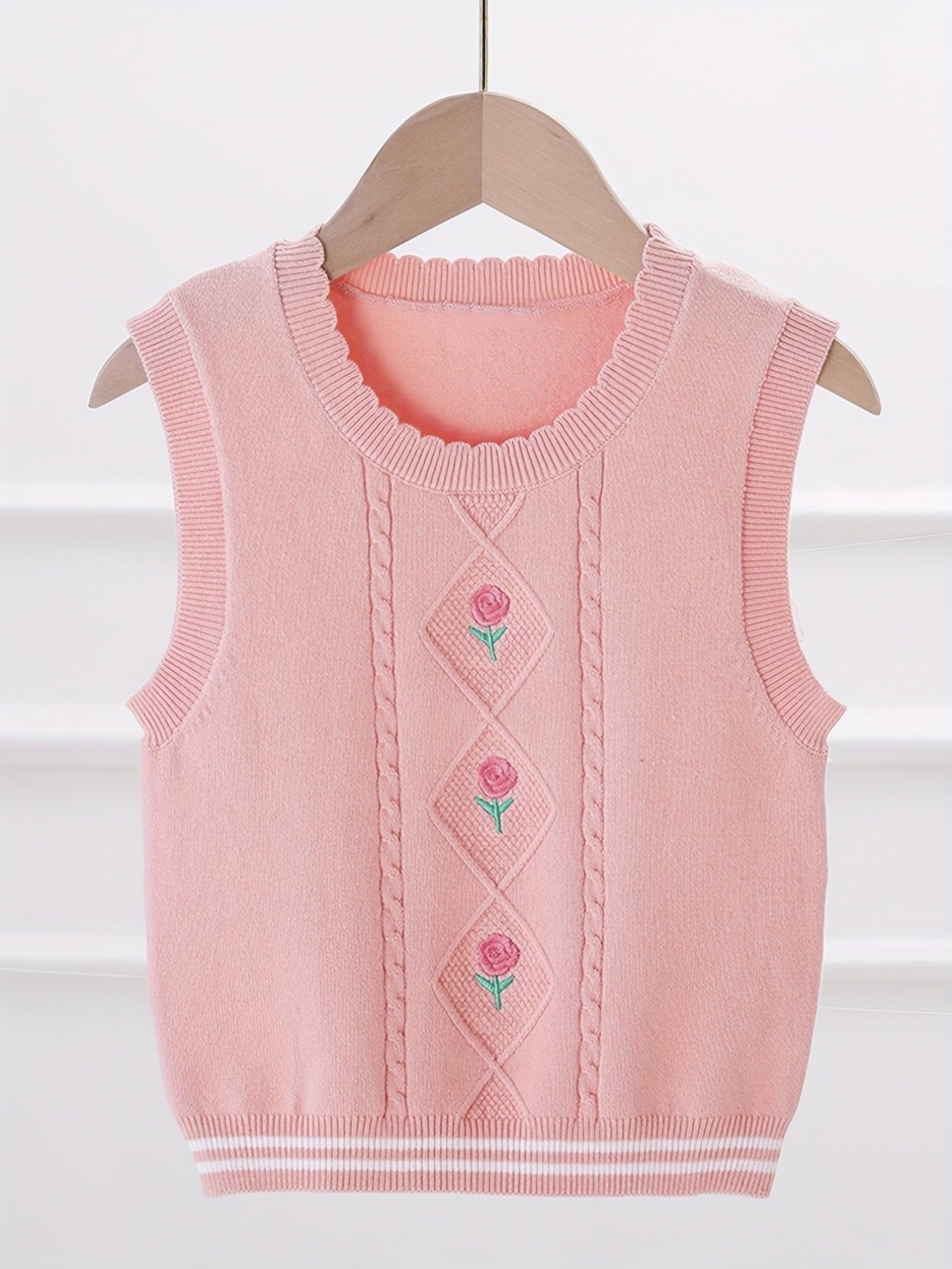 Girls' Flower Embroidered Knit Vest for Autumn/Winter