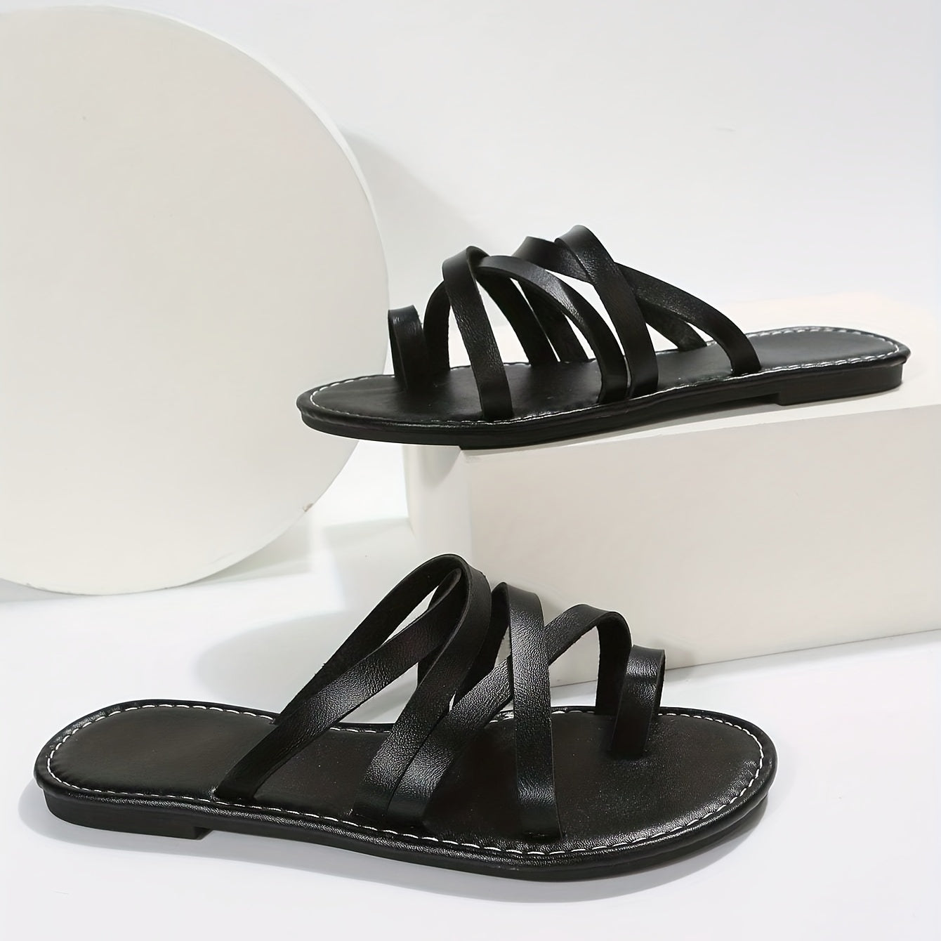 Women's Flat Slides Cross Strap Faux Leather Sandals