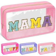 Chenille Letter Clear Makeup Bags Mama Pouch Preppy Patch Makeup Bag