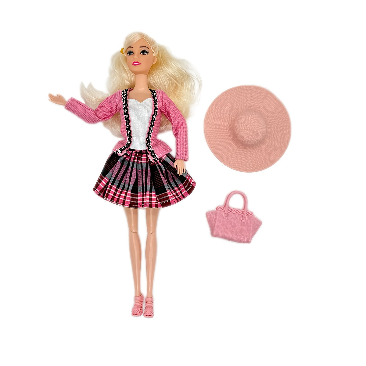 Posable Doll with Clothes, Bag, Hat - Playhouse Toy