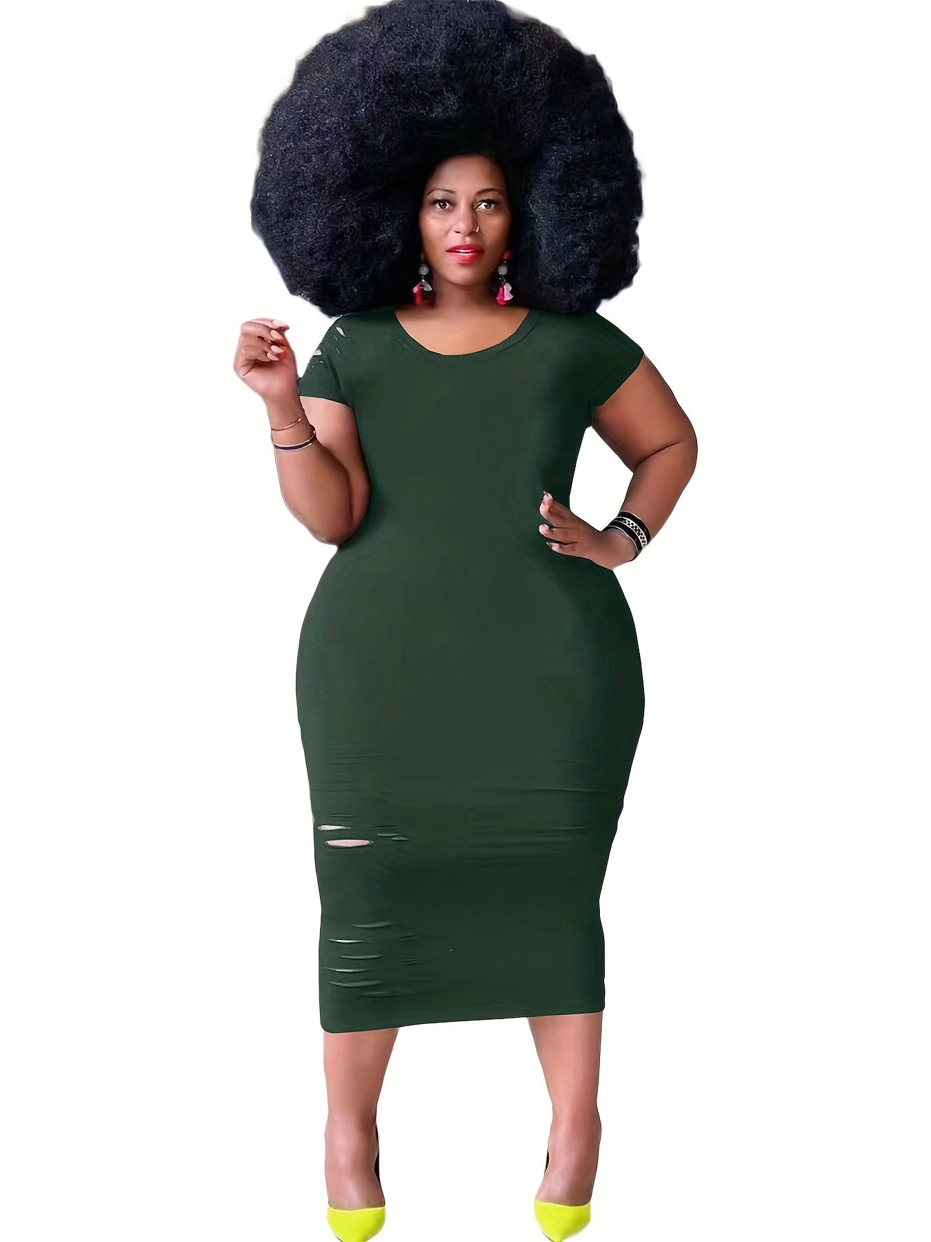  Sexy Dress Women's Solid Cut Out Long Sleeve Round Neck Dress