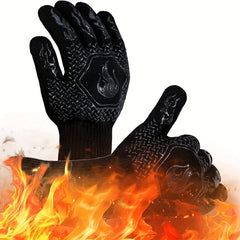 BBQ Glove Extreme Heat Resistant Long Cuff Kitchen Silicone Non Slip Oven Mitts