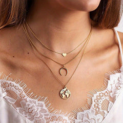 Star Moon Love Pendant Bead Necklace Multilayer
