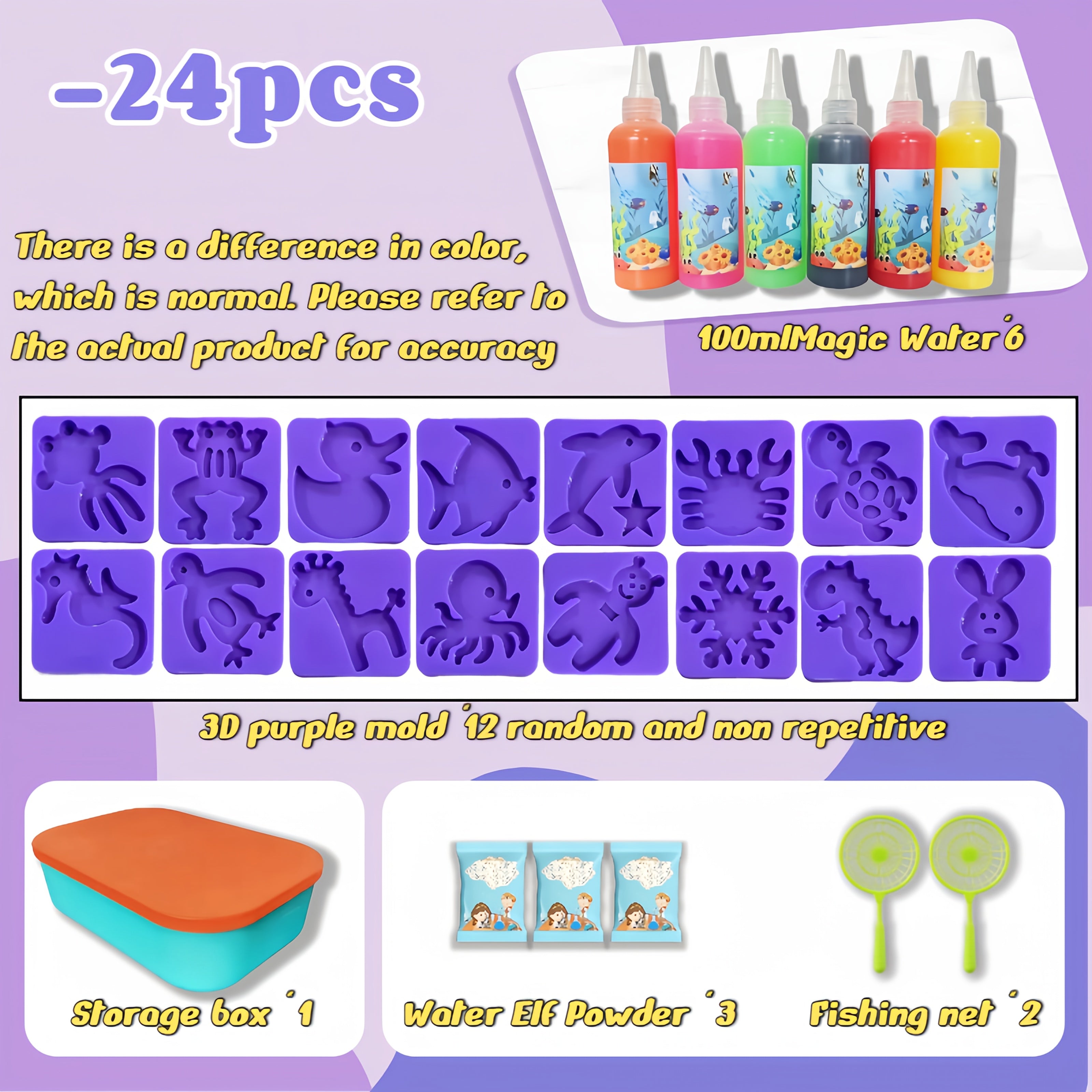 Magic Water Elf Toy DIY Kit 6 Bottles 100ml 12 Molds Christmas Gift Pack