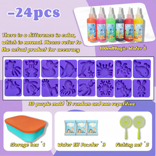 Magic Water Elf Toy DIY Kit 6 Bottles 100ml 12 Molds Christmas Gift Pack