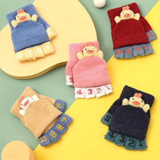 Children Cartoon Warm Half Finger Gloves with Flip