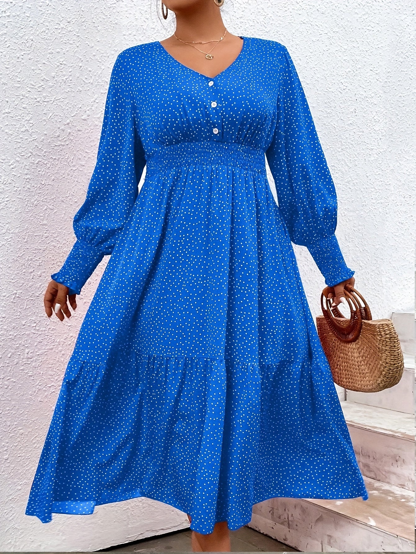  Dot Print Maxi Smock Dress