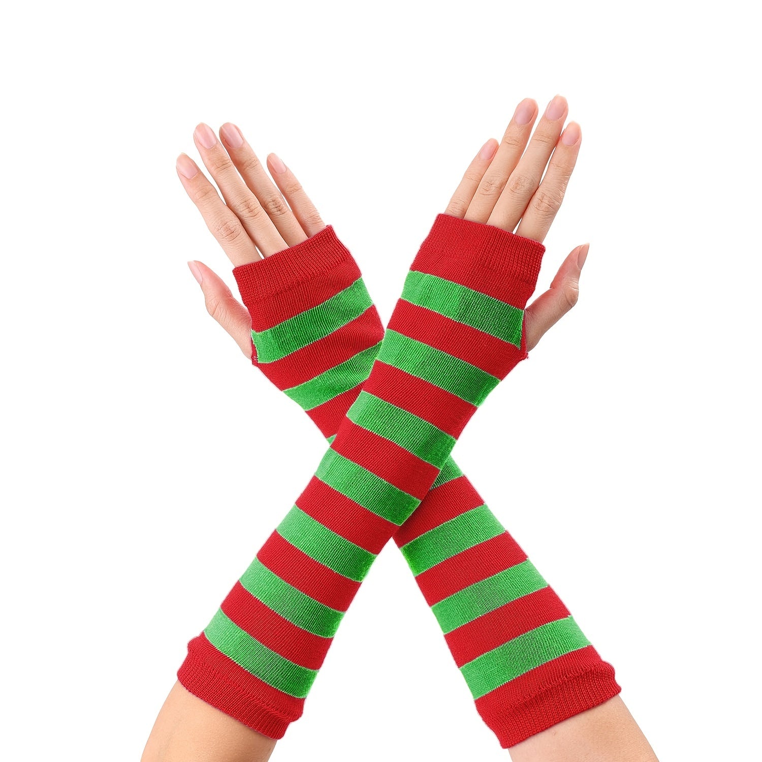 Y2K Green Striped Knitted Gloves Saint Patrick's Fingerless Gloves