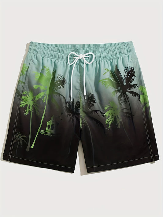Palm Trees Gradient Print Quick dry Men's Swim Trunks