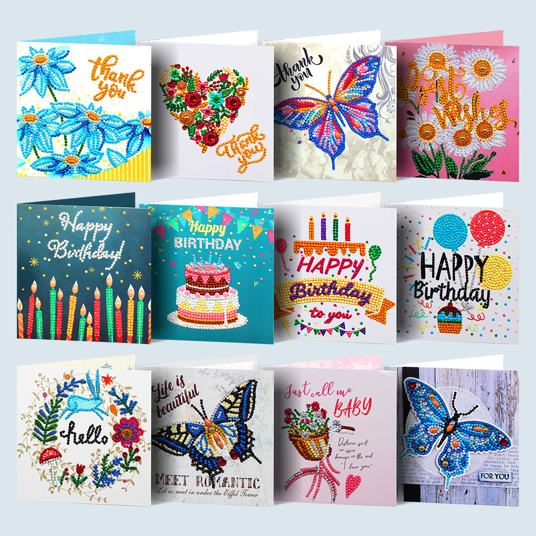 12pcs 5D Diamond Painting Thank You Card Kit with Envelope & Tool 15x24cm