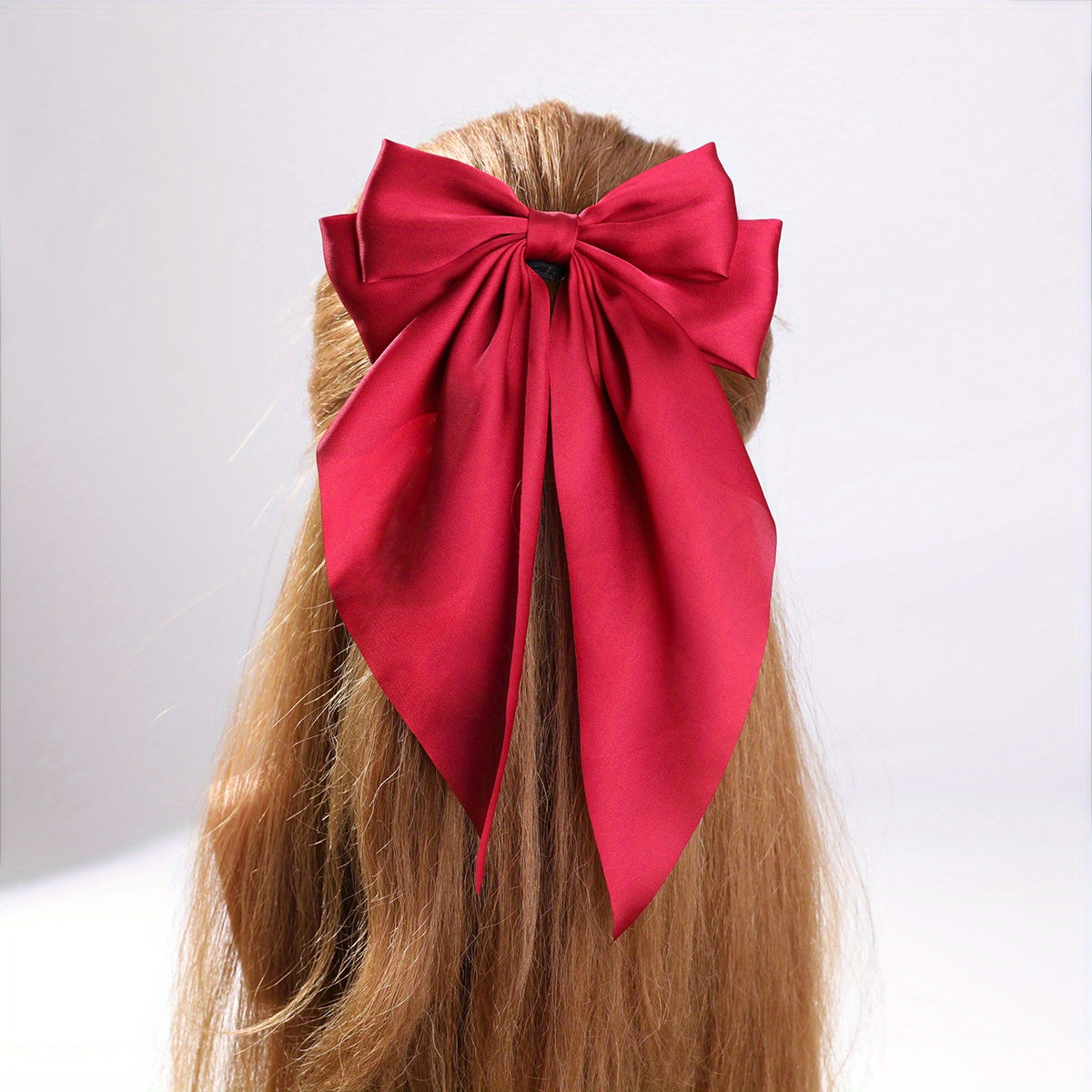 Red Large Satin Bow Hair Clip French Barrette Ponytail Women