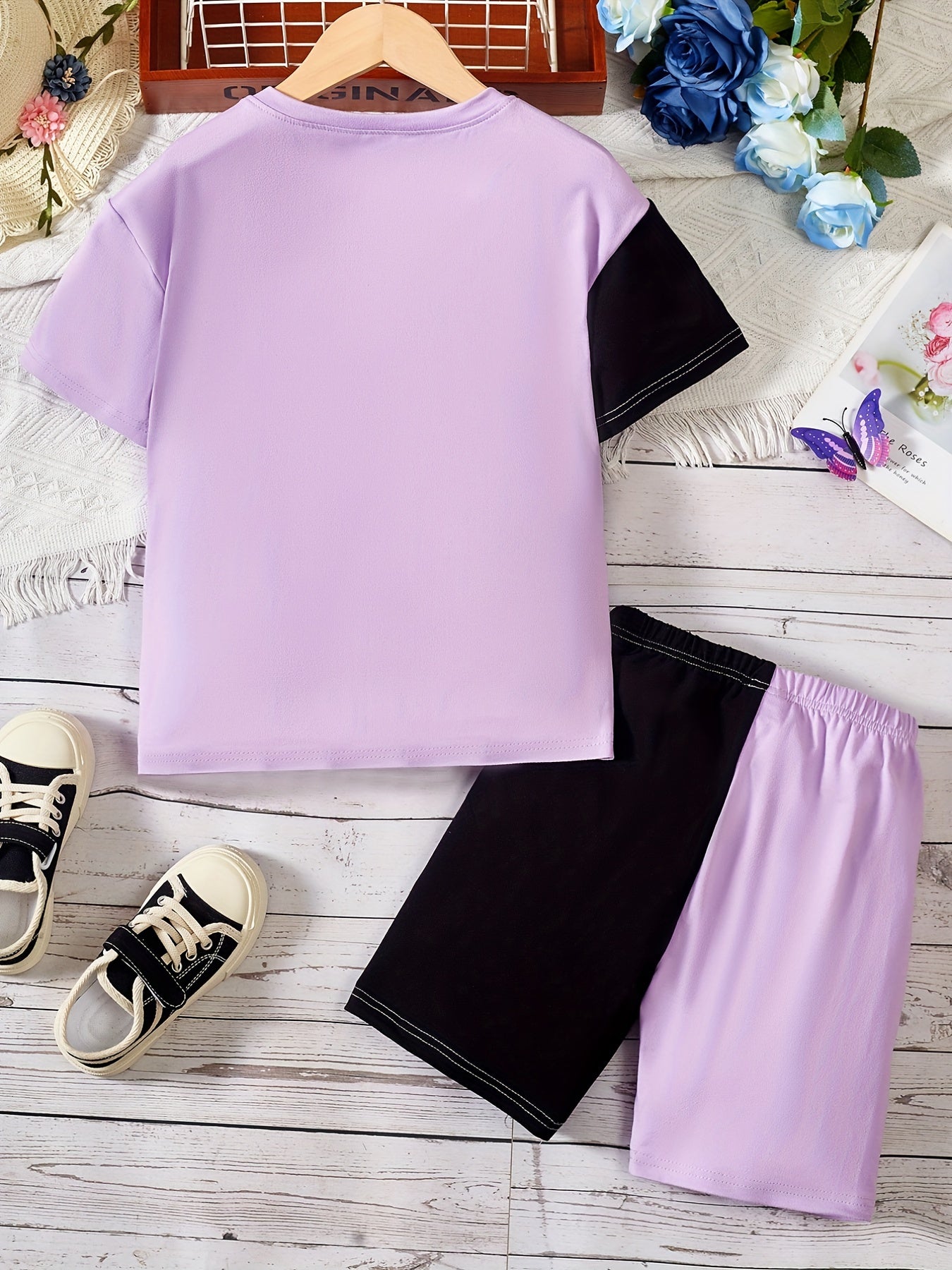 Girl's Butterfly Graphic Tee Top & Shorts Set