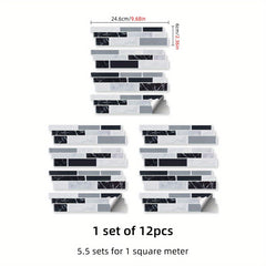12pcs Marble 3D Self Adhesive Tile Sticker Waterproof